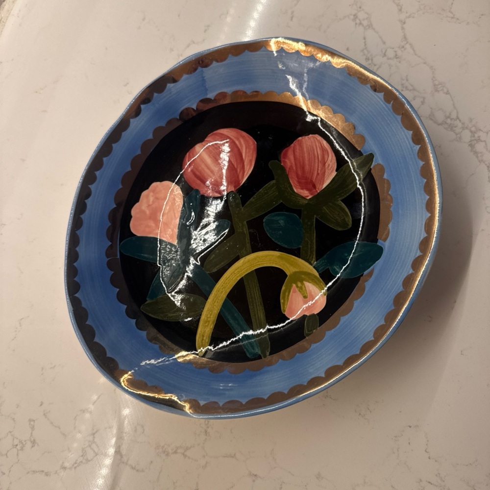 Francesca Kaye anthropologie Floral Bowl dessert plate gold